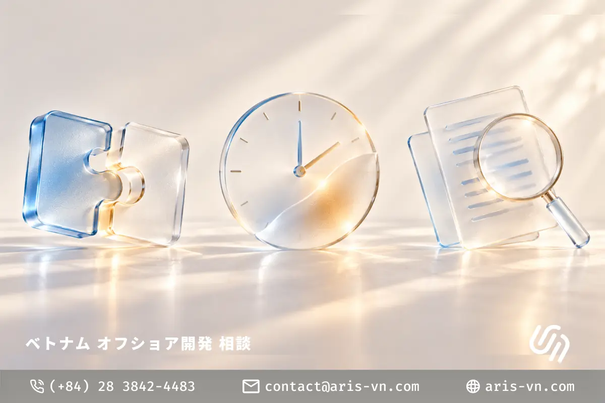 Mảnh ghép, đồng hồ và tài liệu cùng kính lúp bằng kính, tượng trưng cho việc thống nhất đặc tả, tiến độ và rà soát